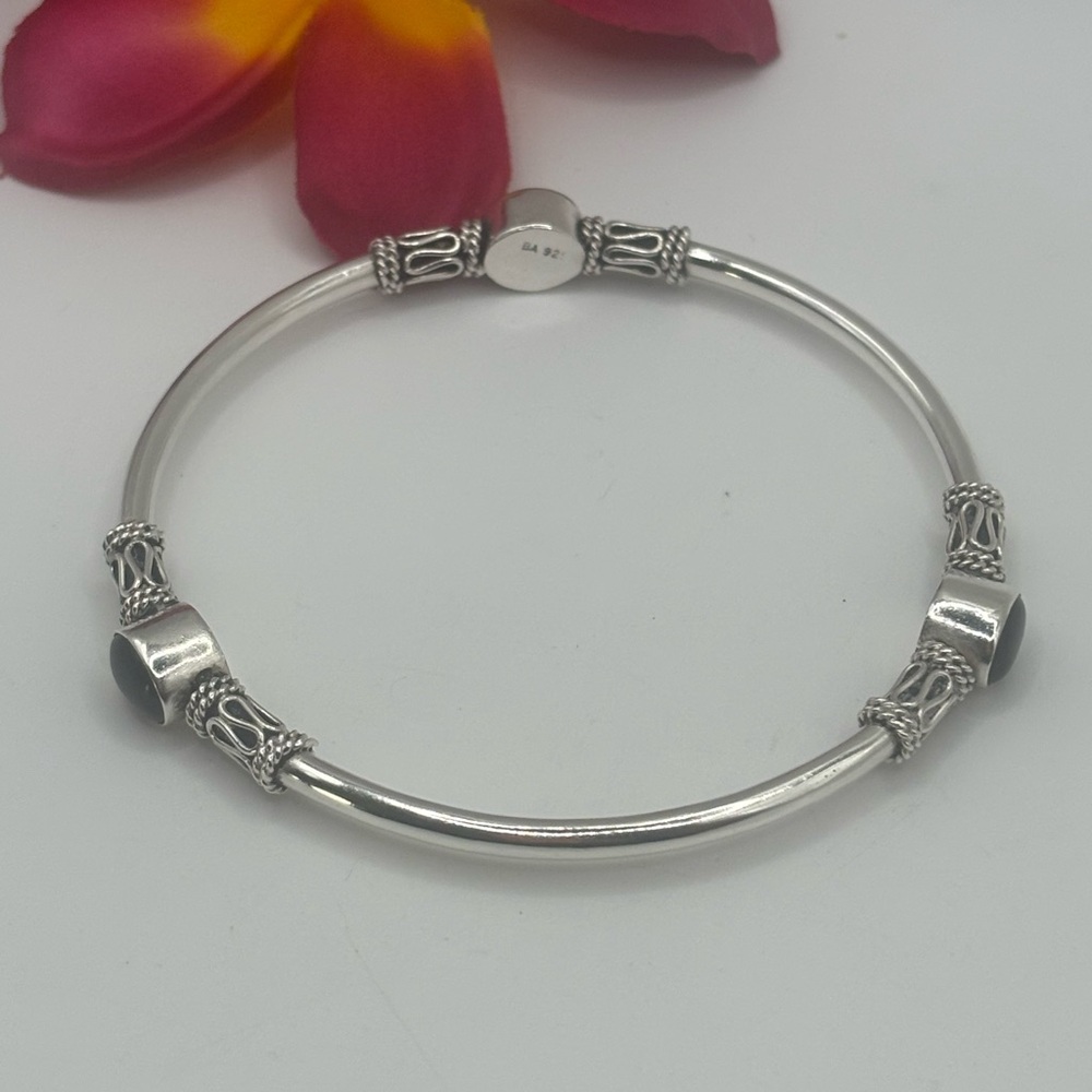 Black Agate Gemstone 925 bracelet - Picture 3 of 6
